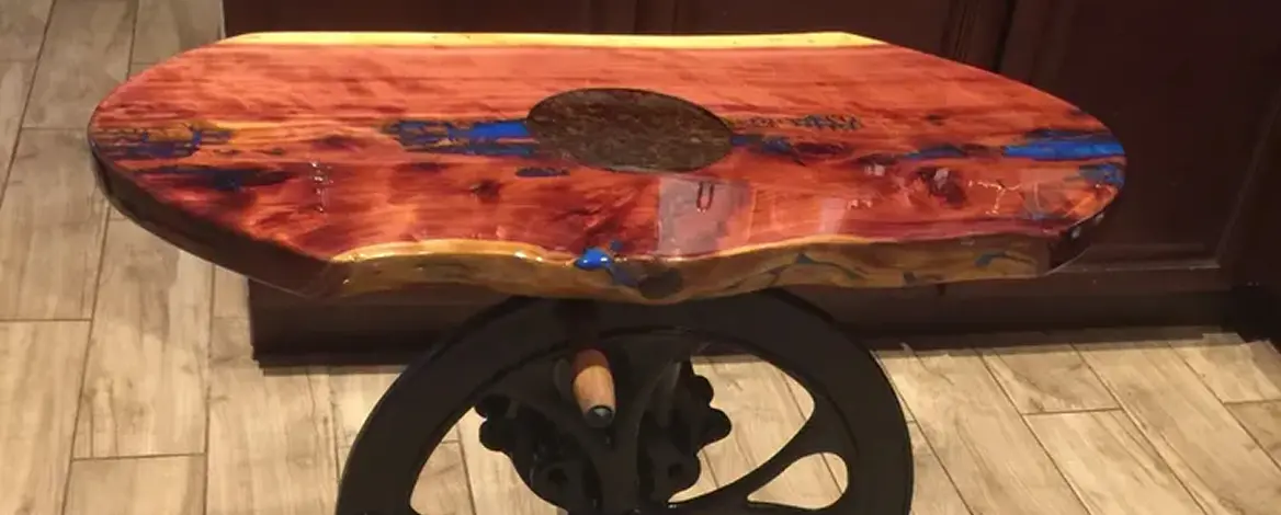 Rustic table with metal base