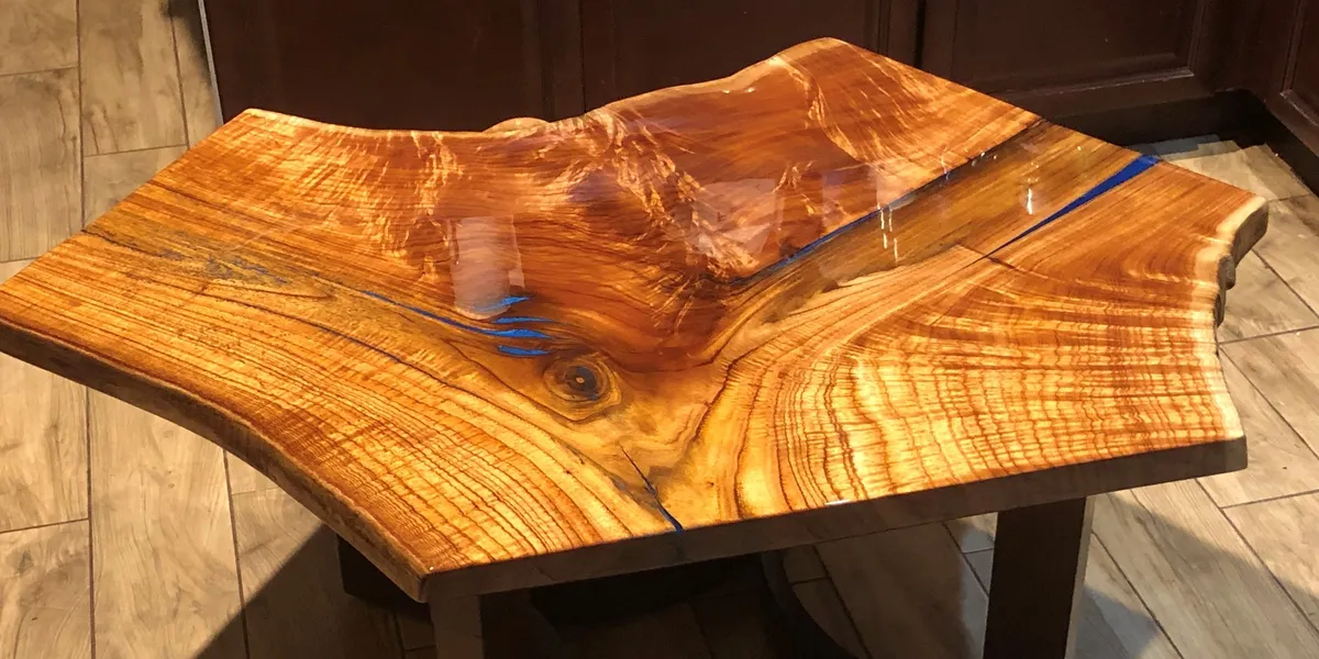 Artistic wooden table with live edge