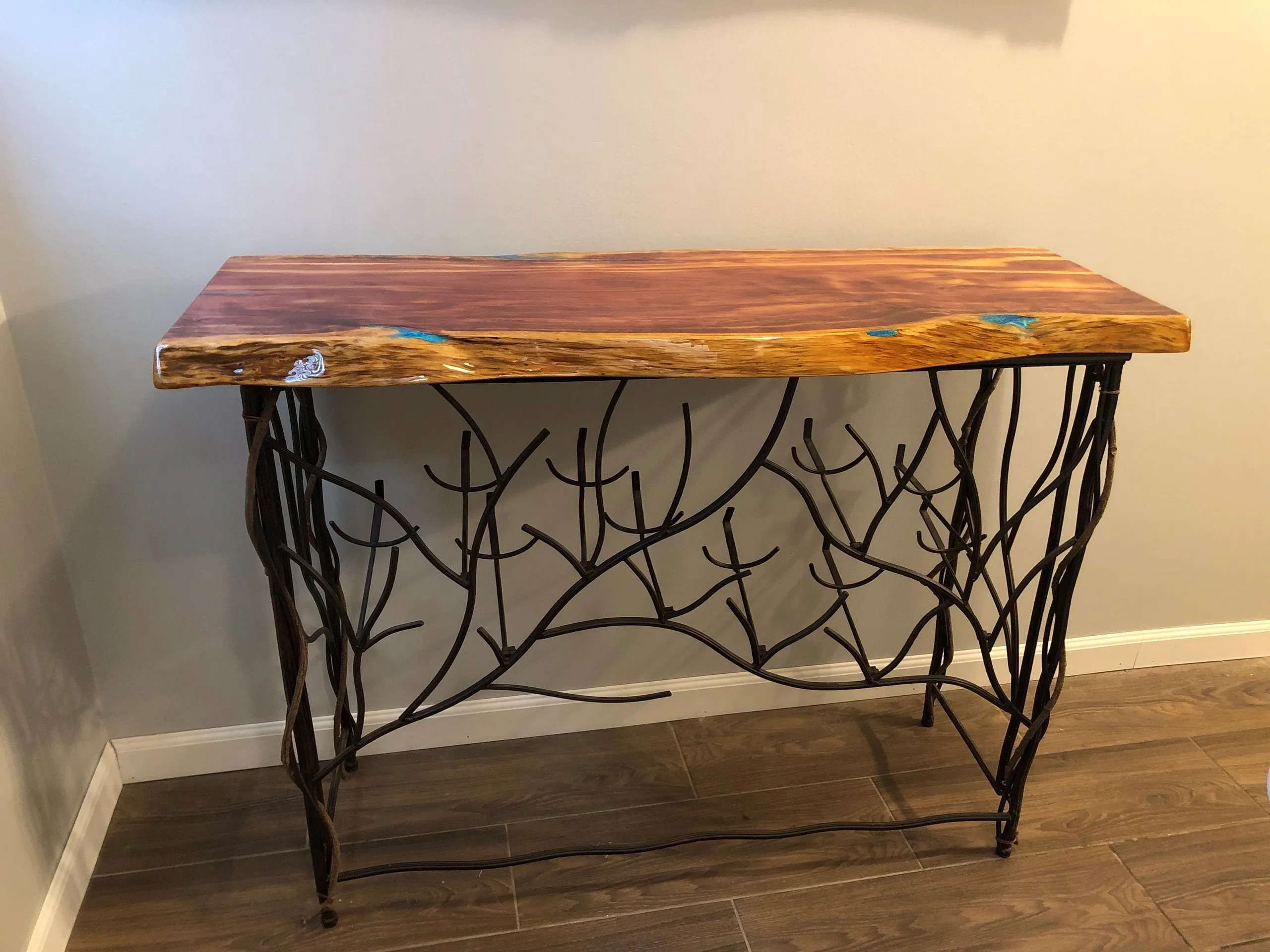 Unique table with natural wood finish