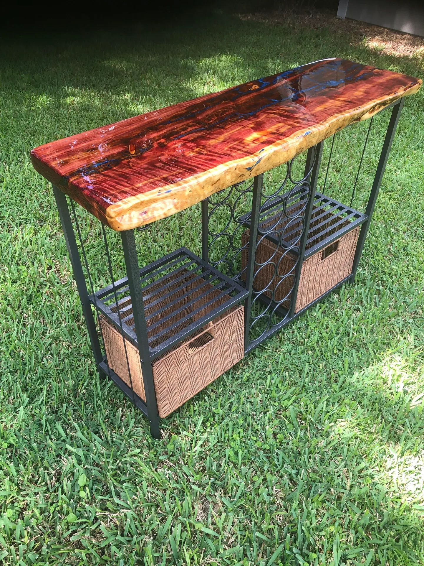 Wooden console table with iron frame