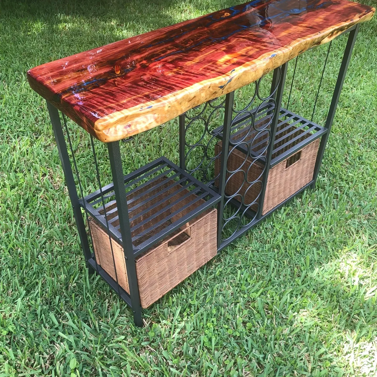 Wooden console table with iron frame